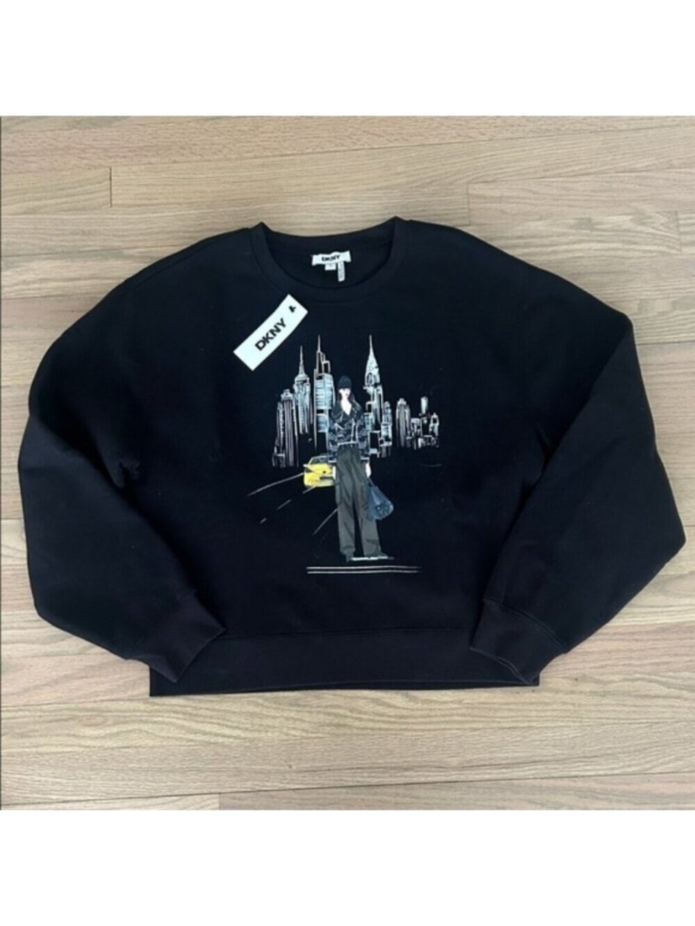 DKNY Black Cityscape Crewneck Sweater